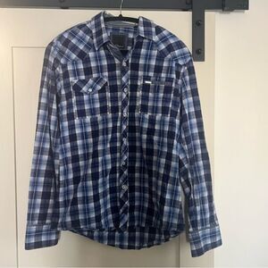 7 Diamonds Mens Long Sleeve Button Up Western Shirt Size Medium Blue/Black Plaid